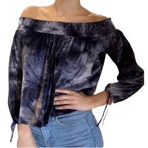 American Eagle Velvet Top Off Shoulder Tie Dye Small NEW